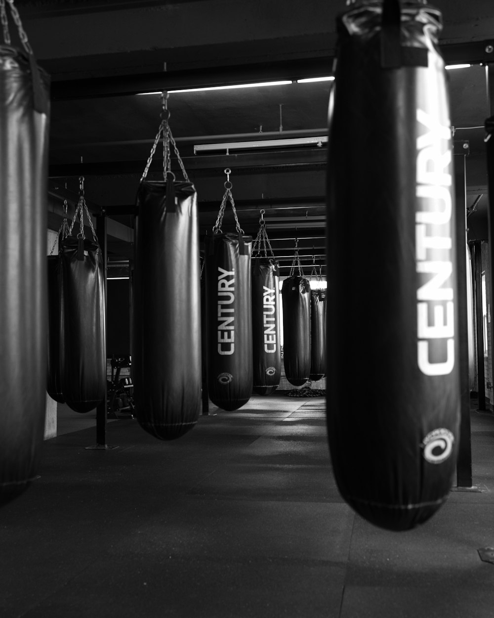 Heavy bag and kettlebell in the gym